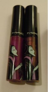 Revenge is sweet lipglass, wrong spell lipglass, swatches, Maleficent Makeup Collection, MAC Venomous Villains, maleficent swatches, fall 2010, venomous villains collection 2010, mac and disney, beauty blog, makeup blog, beauty reviews, makeup reviews