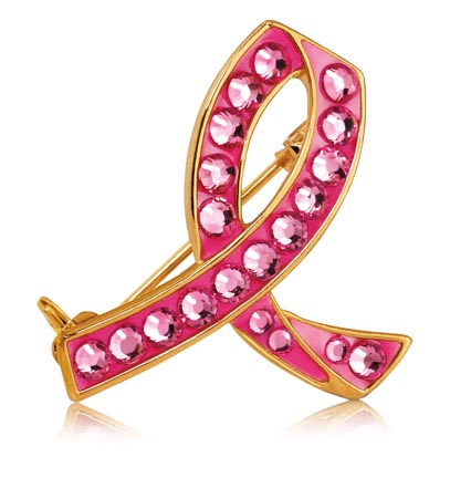 pink ribbon product, bca, pink product, jeweled pink ribbon, pink ribbon pin, estee lauder, bcrf
