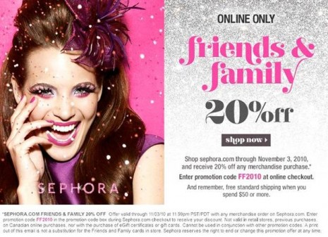 when does sephora friends and family sale 2010 end