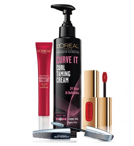 Curve It Hair Styling Cream, L'Oreal Colour Riche Lip Stain, L'Oreal Miracle Blur Eye Cream, and L'Oreal Butterfly Mascara