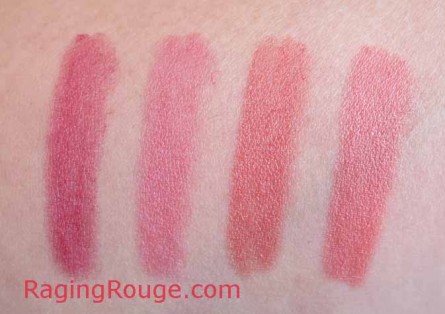 blushing bride swatch, fearless swatch, blissful swatch, tipsy swatch, tarte power pigments