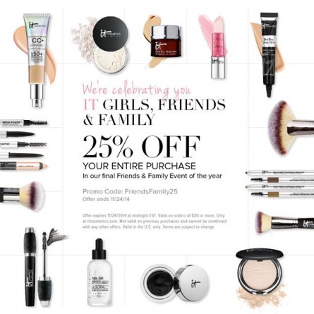 IT Cosmetics Friends And Family Sale, November 2014
