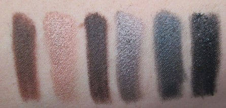 Borghese Shadow Light Swatches:  Wane, Impact, Downfall, Out There, Shroud, and Immortal
