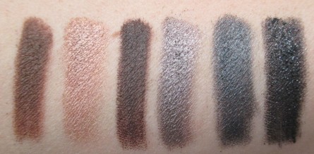 Borghese Shadow Light Swatches:  Wane, Impact, Downfall, Out There, Shroud, and Immortal