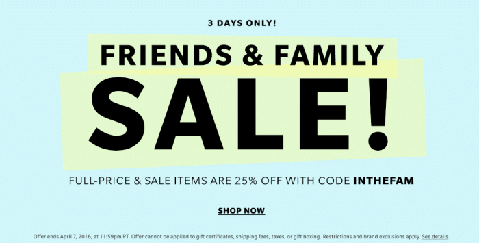 Shopbop Friends And Family Sale April 2016