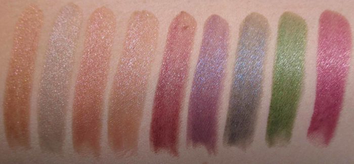 MAC Metallic Lips Swatches: Jupiter, Silver Spoon, Pale Rose, Devotional, Hades Fire, Royal Hour, Anything Once, Zero Cool, and Disobedient